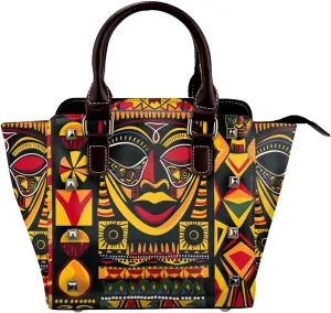 Leather Shoulder Bag for Women, Geometric Ethnic Studded Purse African Women Crossbody Handbags Punk Hobo Bag with Adjustable Strap
