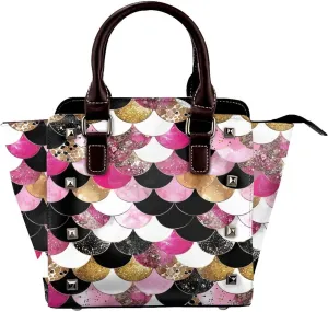 Leather Shoulder Bag for Women, Gold Mermaid Fish Scale Studded Purse Galaxy Sea Crossbody Handbags Punk Hobo Bag with Adjustable Strap