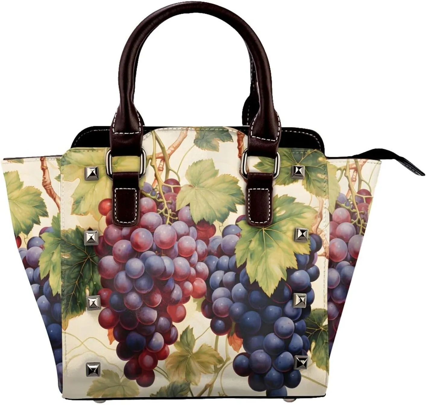 Leather Shoulder Bag for Women, Grape Studded Purse Rustic Waterproof Crossbody Handbags Punk Hobo Bag with Adjustable Strap