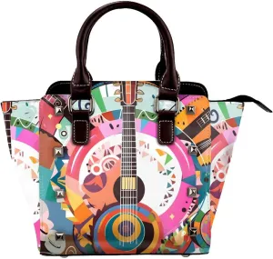 Leather Shoulder Bag for Women, Guitar Studded Purse Music Note Crossbody Handbags Punk Hobo Bag with Adjustable Strap
