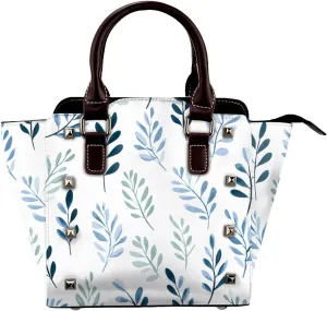 Leather Shoulder Bag for Women, Leaves Studded Purse Green Leaf Crossbody Handbags Punk Hobo Bag with Adjustable Strap