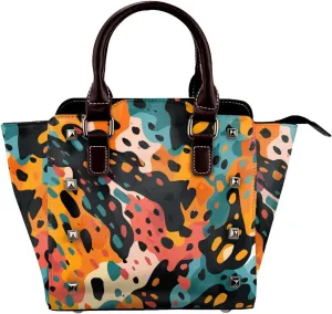 Leather Shoulder Bag for Women, Leopard Print Abstract Studded Purse Tiger Print Crossbody Handbags Punk Hobo Bag with Adjustable Strap