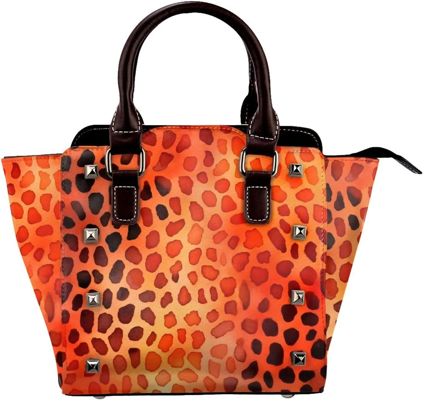 Leather Shoulder Bag for Women, Leopard Tiger Print Studded Purse Animal Skin Crossbody Handbags Punk Hobo Bag with Adjustable Strap