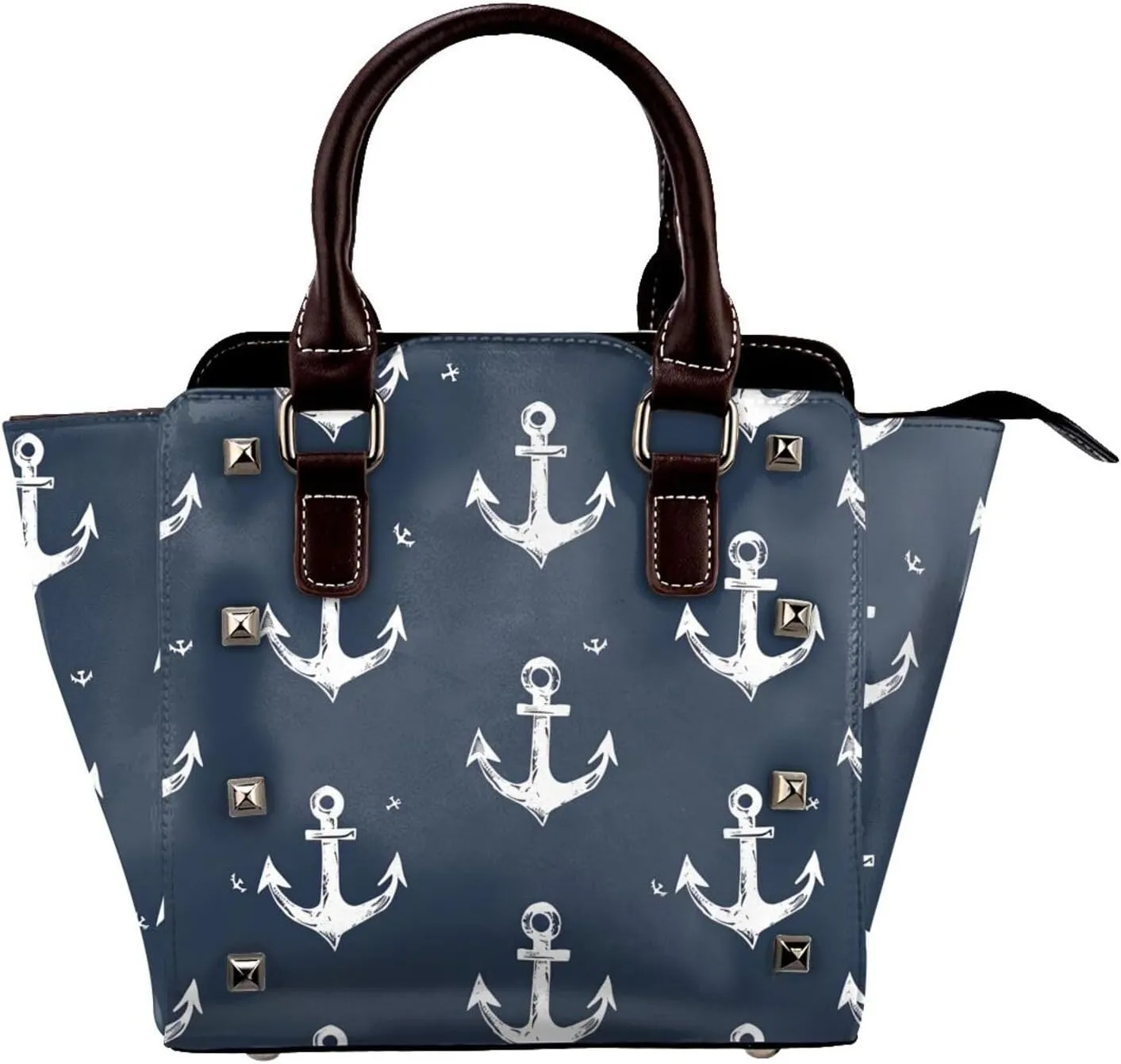 Leather Shoulder Bag for Women, Nautical Anchor Studded Purse Pattern Crossbody Handbags Punk Hobo Bag with Adjustable Strap