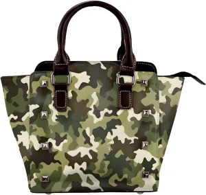 Leather Shoulder Bag for Women, Navy Camo Studded Purse Camouflage Military Crossbody Handbags Punk Hobo Bag with Adjustable Strap