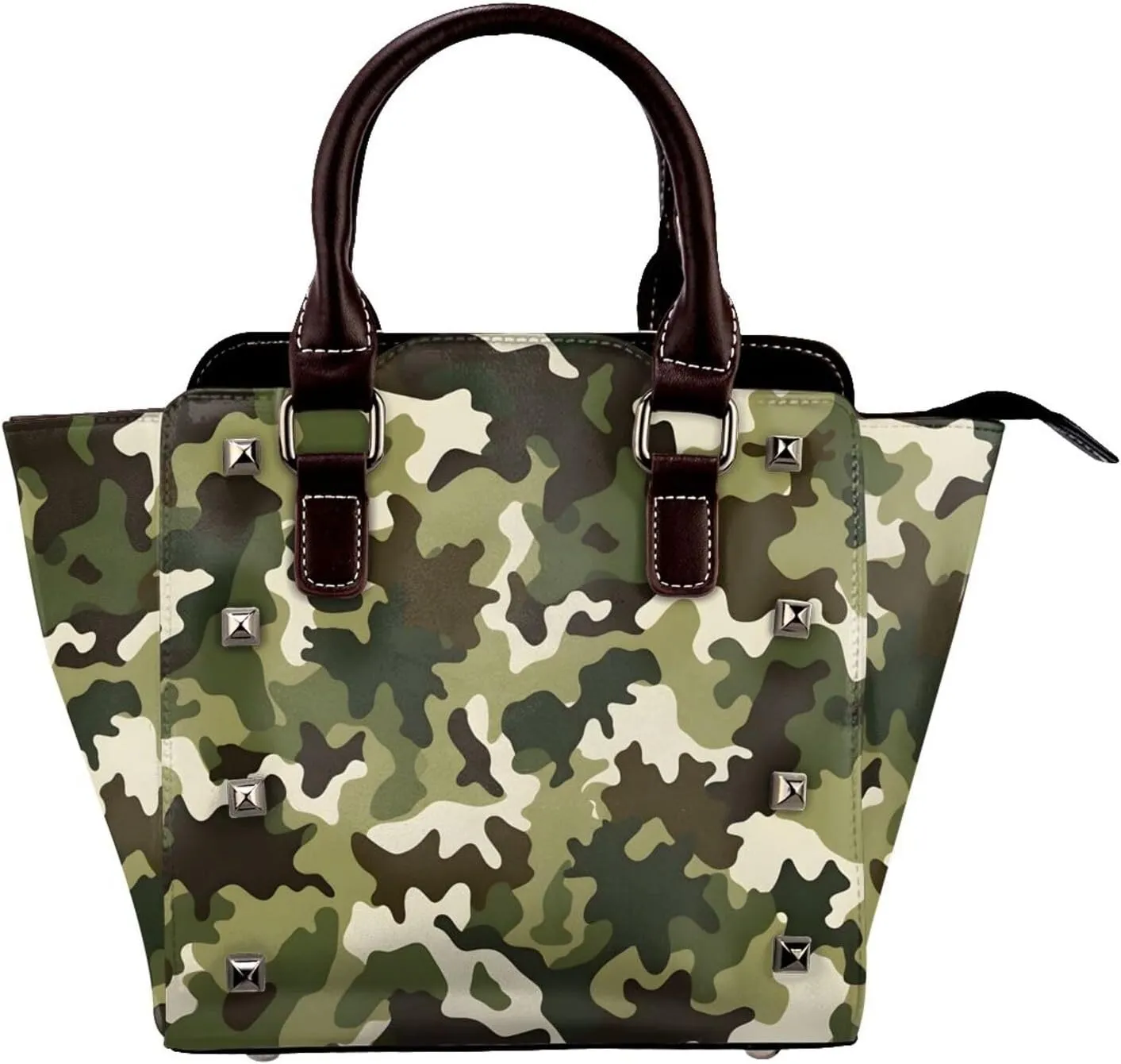 Leather Shoulder Bag for Women, Navy Camo Studded Purse Camouflage Military Crossbody Handbags Punk Hobo Bag with Adjustable Strap