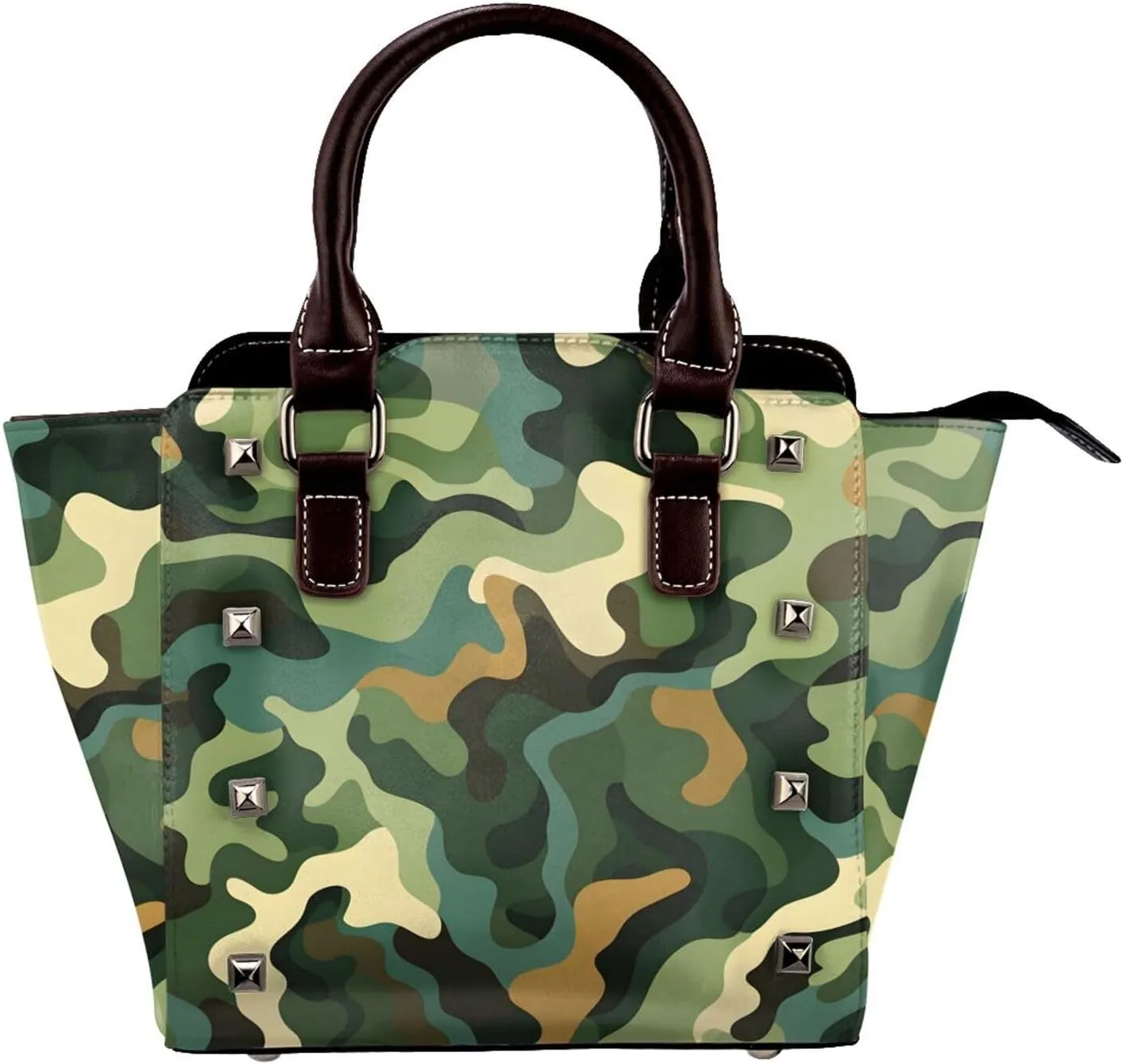 Leather Shoulder Bag for Women, Navy Camouflage Studded Purse Camo Military Crossbody Handbags Punk Hobo Bag with Adjustable Strap