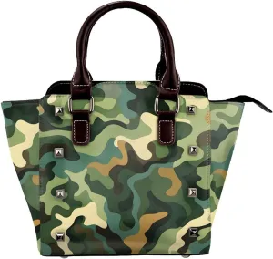 Leather Shoulder Bag for Women, Navy Camouflage Studded Purse Camo Military Crossbody Handbags Punk Hobo Bag with Adjustable Strap