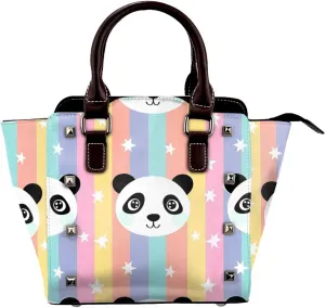 Leather Shoulder Bag for Women, Panda Star Studded Purse Cute Animal Crossbody Handbags Punk Hobo Bag with Adjustable Strap