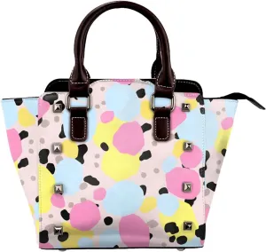Leather Shoulder Bag for Women, Pink Geometric Studded Purse Blue Yellow Geometric Crossbody Handbags Punk Hobo Bag with Adjustable Strap
