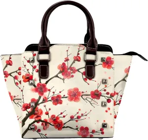 Leather Shoulder Bag for Women, Plum Blossom Studded Purse Vintage Chinese Crossbody Handbags Punk Hobo Bag with Adjustable Strap