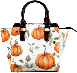 Leather Shoulder Bag for Women, Pumpkin Leaves Studded Purse Thanksgiving Crossbody Handbags Punk Hobo Bag with Adjustable Strap