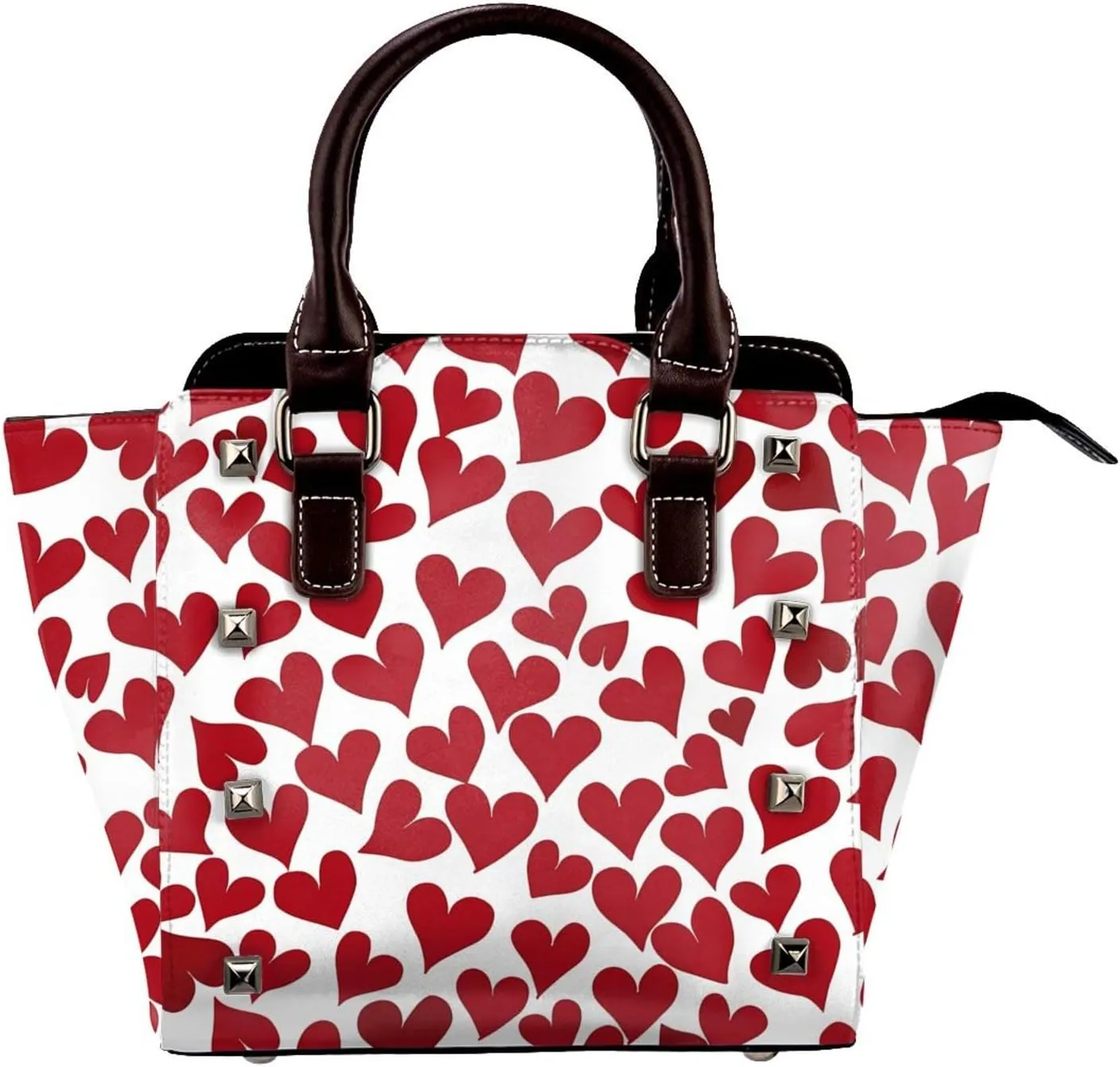 Leather Shoulder Bag for Women, Red Heart Studded Purse Romantic Crossbody Handbags Punk Hobo Bag with Adjustable Strap