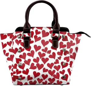 Leather Shoulder Bag for Women, Red Heart Studded Purse Romantic Crossbody Handbags Punk Hobo Bag with Adjustable Strap
