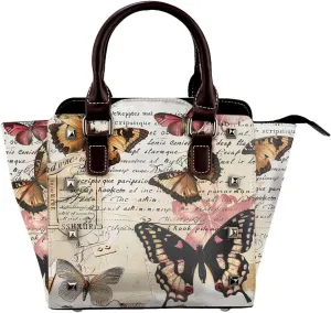 Leather Shoulder Bag for Women, Retro Letter Butterfly Studded Purse Vintage Crossbody Handbags Punk Hobo Bag with Adjustable Strap