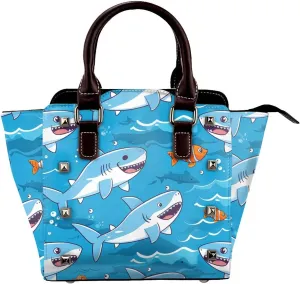Leather Shoulder Bag for Women, Sea Shark Studded Purse Ocean Fish Crossbody Handbags Punk Hobo Bag with Adjustable Strap