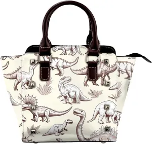 Leather Shoulder Bag for Women, Sketch Dinosaur Studded Purse Cute Animal Crossbody Handbags Punk Hobo Bag with Adjustable Strap