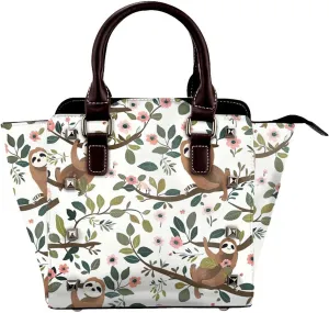 Leather Shoulder Bag for Women, Sloth Branch Studded Purse Cute Animal Crossbody Handbags Punk Hobo Bag with Adjustable Strap