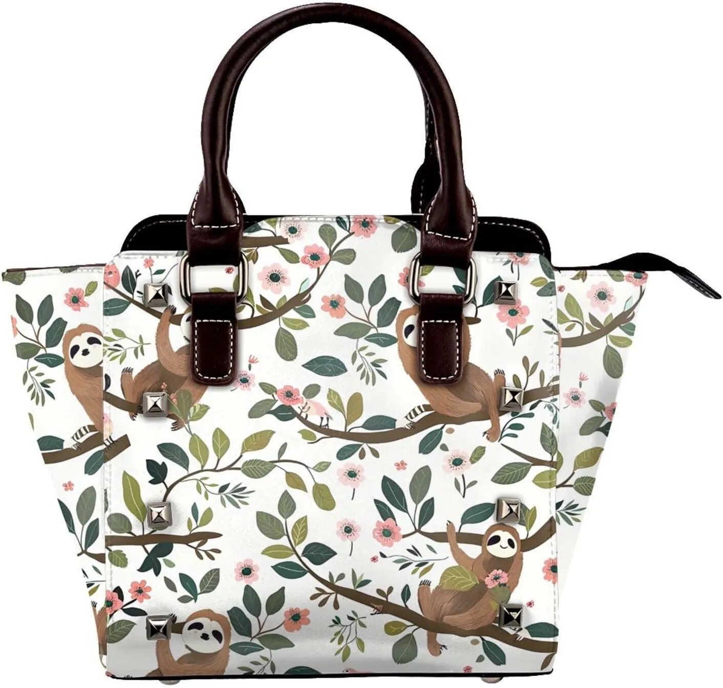 Leather Shoulder Bag for Women, Sloth Branch Studded Purse Cute Animal Crossbody Handbags Punk Hobo Bag with Adjustable Strap