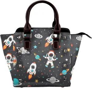 Leather Shoulder Bag for Women, Space Astronaut Star Studded Purse Galaxy Planet Crossbody Handbags Punk Hobo Bag with Adjustable Strap
