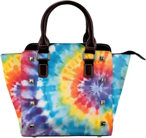 Leather Shoulder Bag for Women, Swirl Tie Dye Studded Purse Boho Ethnic Crossbody Handbags Punk Hobo Bag with Adjustable Strap