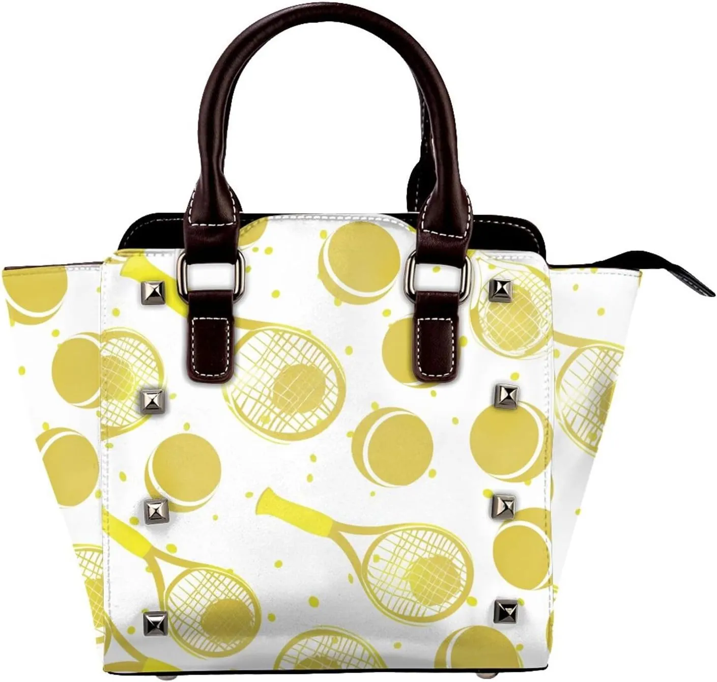 Leather Shoulder Bag for Women, Tennis Studded Purse Sport Ball Crossbody Handbags Punk Hobo Bag with Adjustable Strap