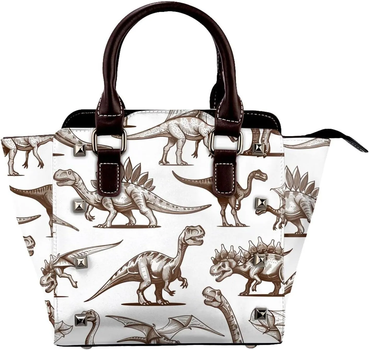 Leather Shoulder Bag for Women, Vintage Dinosaur Studded Purse Cute Dino Crossbody Handbags Punk Hobo Bag with Adjustable Strap