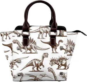 Leather Shoulder Bag for Women, Vintage Dinosaur Studded Purse Cute Dino Crossbody Handbags Punk Hobo Bag with Adjustable Strap