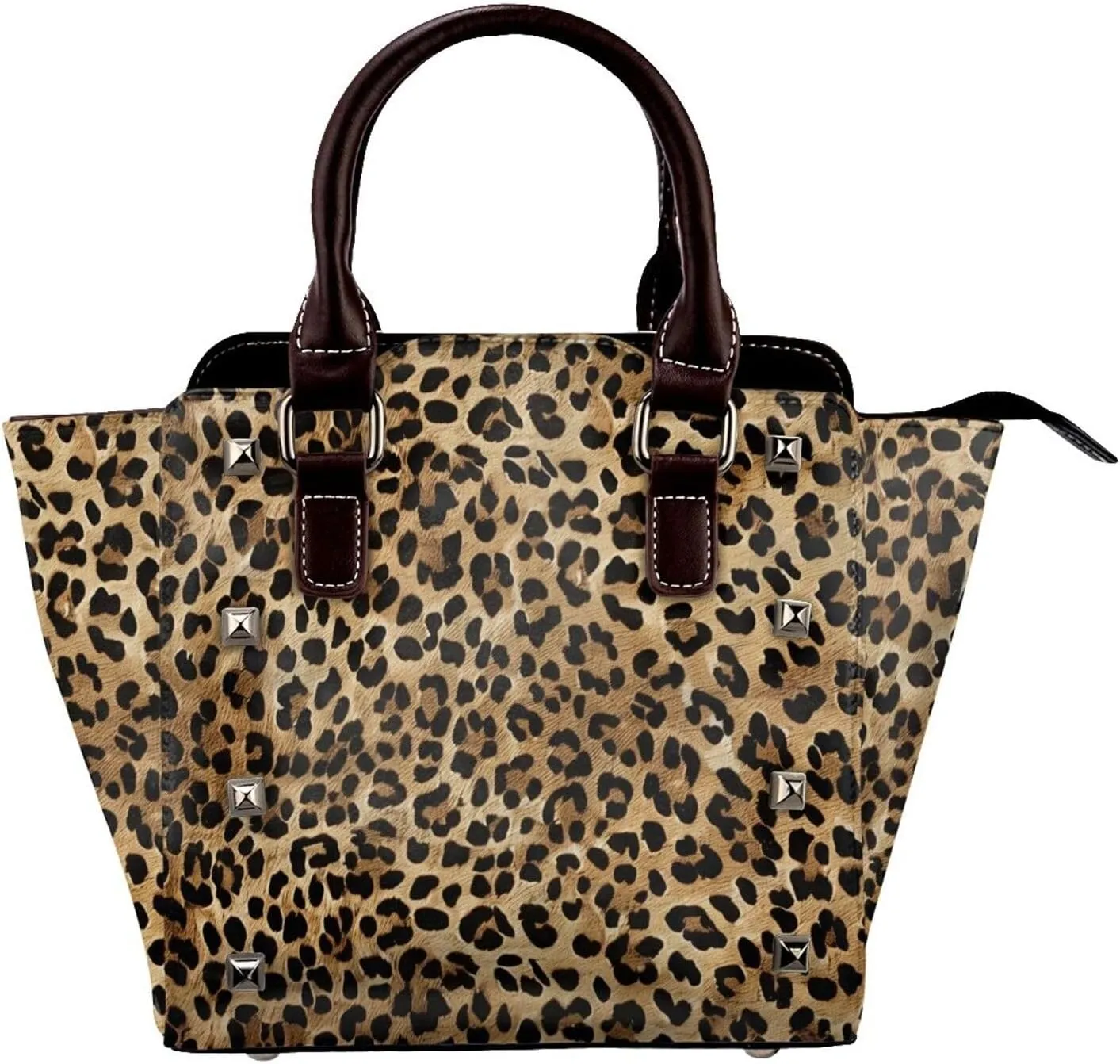 Leather Shoulder Bag for Women, Vintage Leopard Print Studded Purse Giraffe Skin Crossbody Handbags Punk Hobo Bag with Adjustable Strap