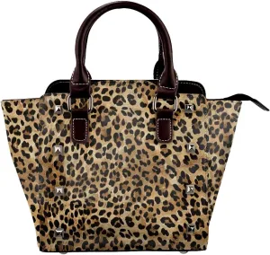 Leather Shoulder Bag for Women, Vintage Leopard Print Studded Purse Giraffe Skin Crossbody Handbags Punk Hobo Bag with Adjustable Strap