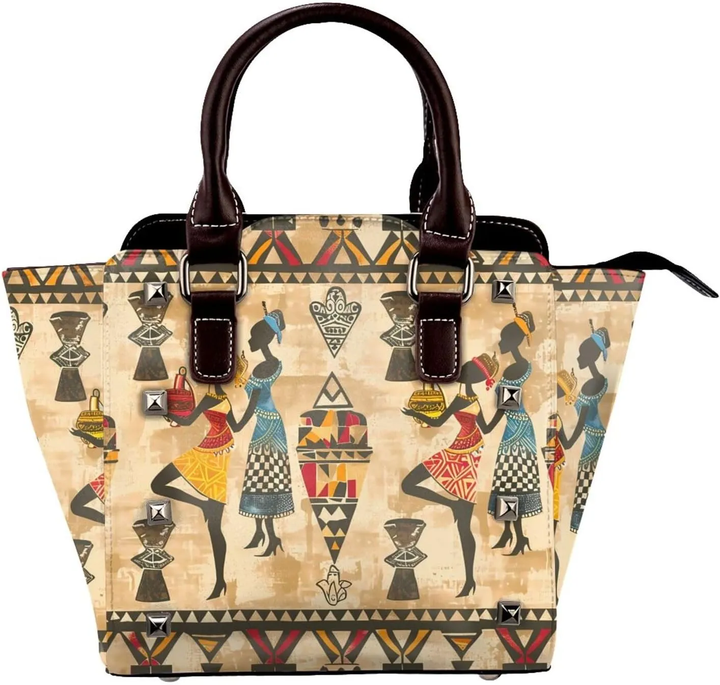 Leather Shoulder Bag for Women, Vintage Women Studded Purse Ethnic Crossbody Handbags Punk Hobo Bag with Adjustable Strap