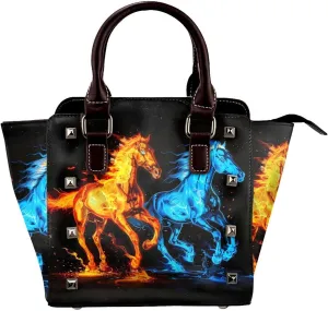 Leather Shoulder Bag for Women, Water Fire Horse Studded Purse Galaxy Crossbody Handbags Punk Hobo Bag with Adjustable Strap