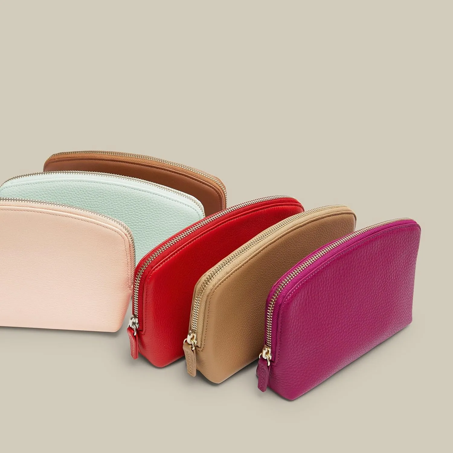 Leatherology Camel Small Makeup Pouch Cosmetic Bag Organizer for Women