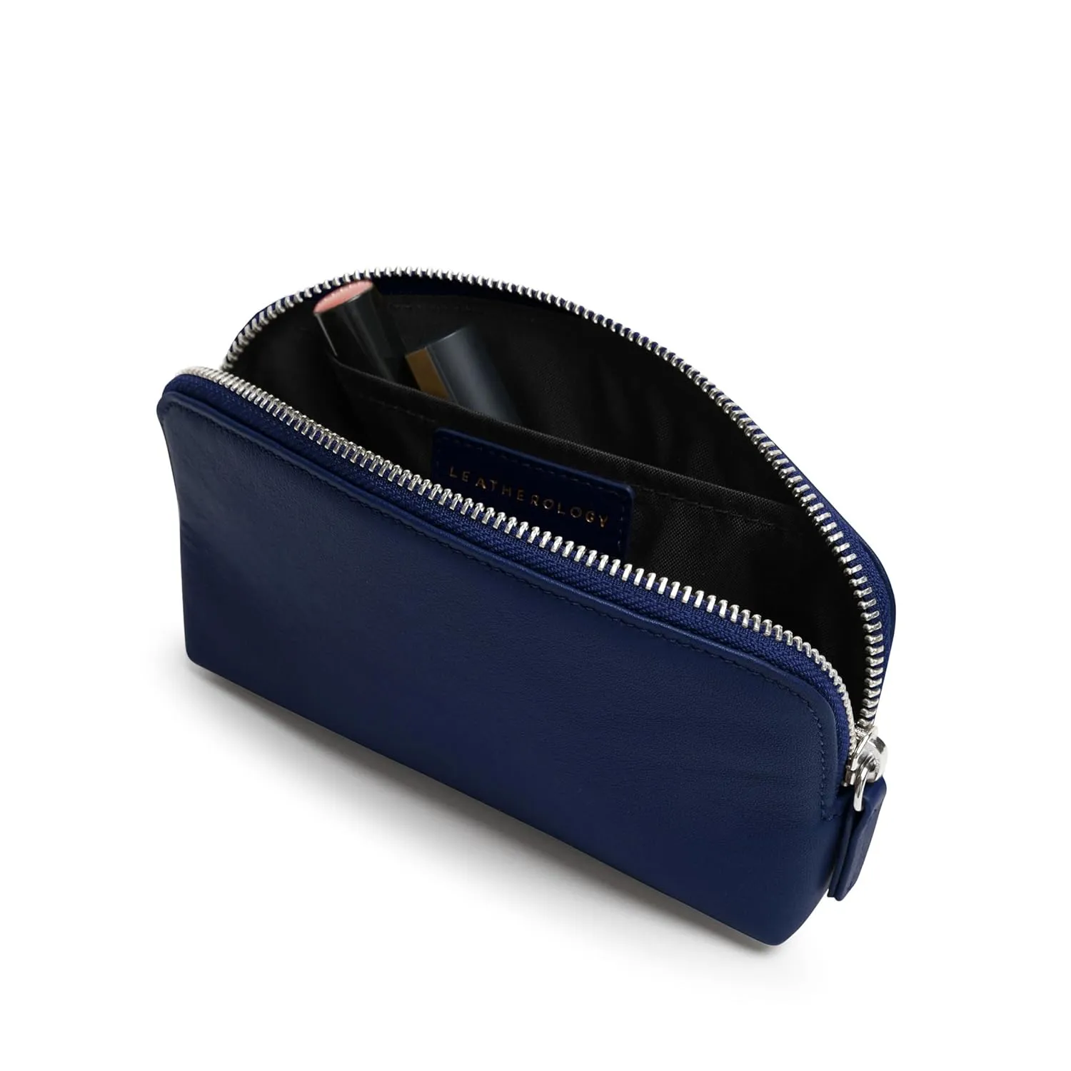 Leatherology Navy Blue Small Makeup Pouch Cosmetic Bag Organizer for Women