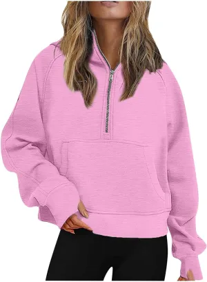 Lenago Scuba Dupes Sweatshirt Quarter Zip Pullover Sweaters Long Sleeve Fleece Half Zip Cropped Hoodies Fall Winter Outfits