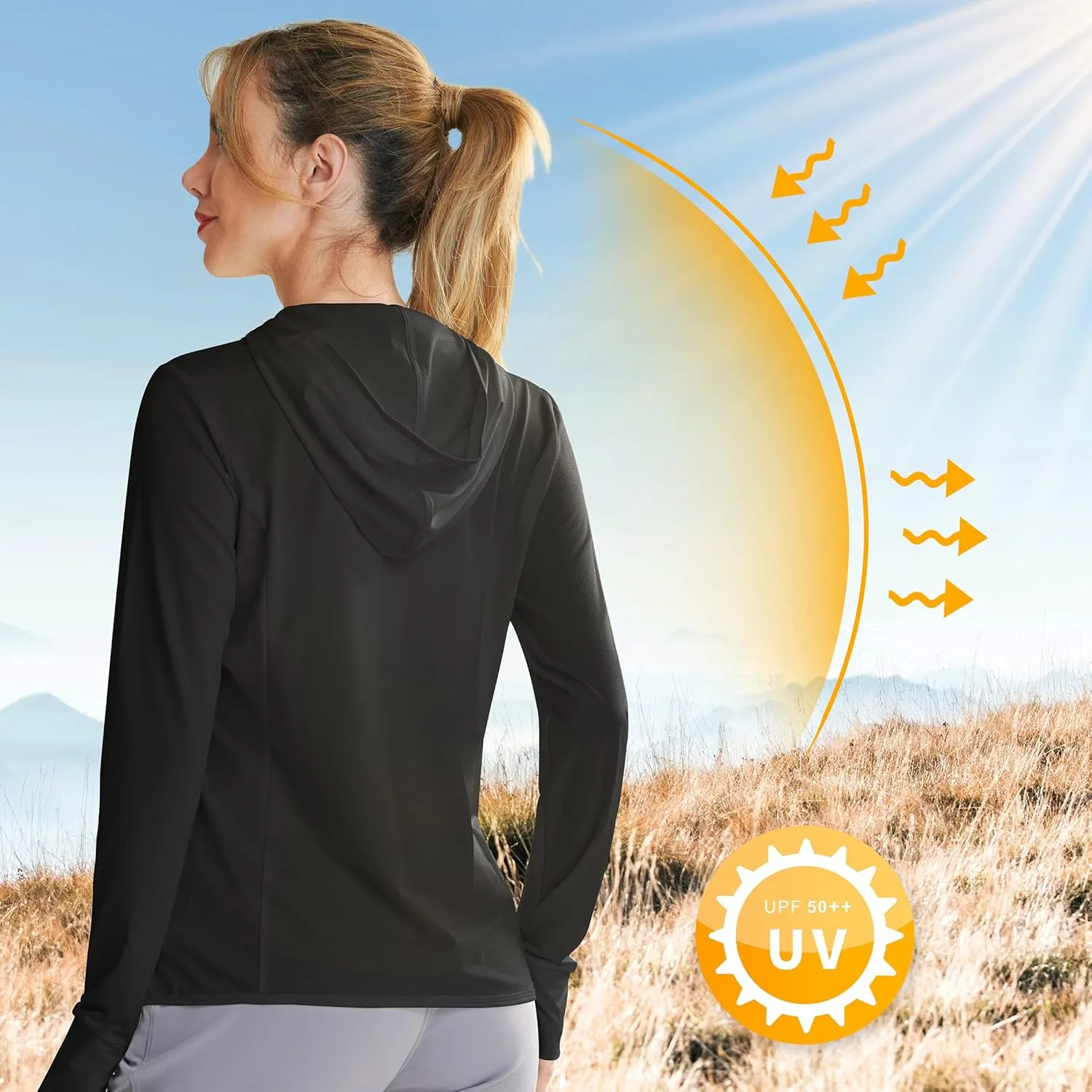 Libin Women's Sun Shirts Full Zip UPF 50  Sun Protection Hoodie Jacket Long Sleeve Hiking Outdoor Performance with Pockets
