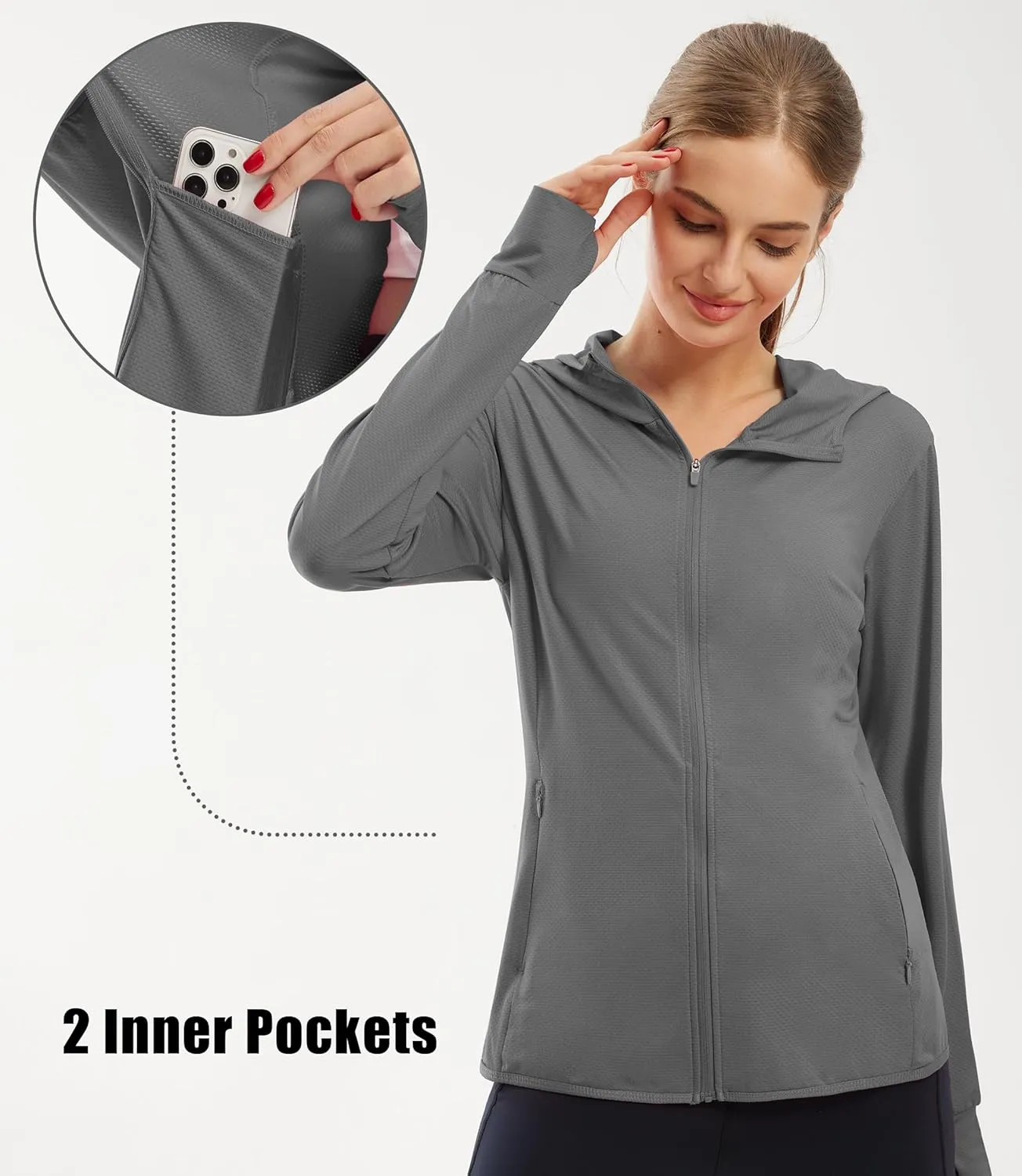 Libin Women's Sun Shirts Full Zip UPF 50  Sun Protection Hoodie Jacket Long Sleeve Hiking Outdoor Performance with Pockets