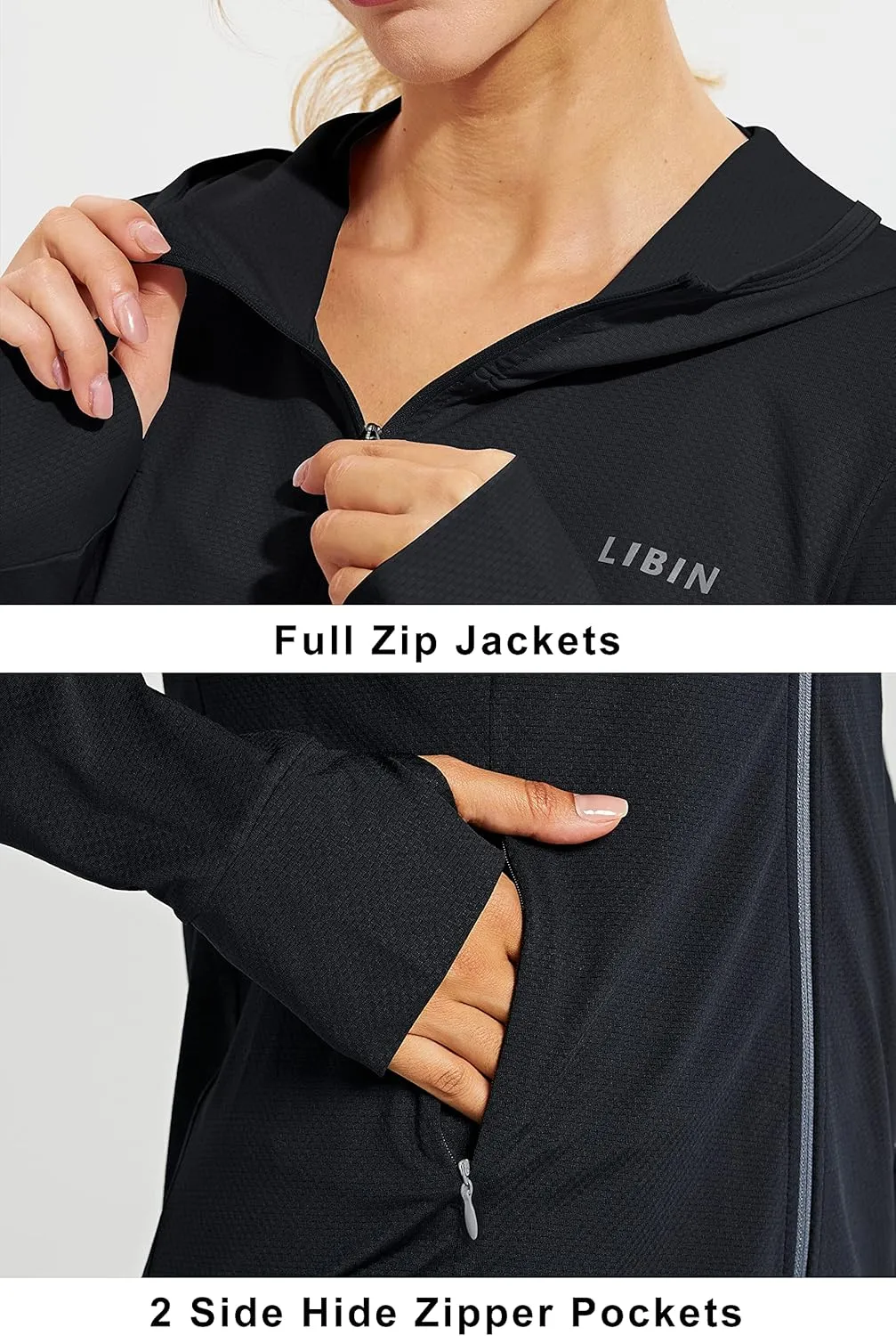 Libin Women's Sun Shirts Full Zip UPF 50  Sun Protection Hoodie Jacket Long Sleeve Hiking Outdoor Performance with Pockets
