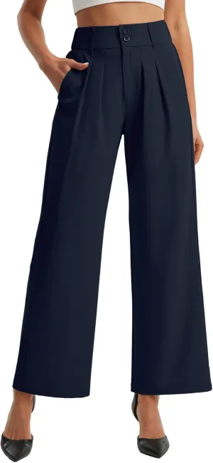 Libin Women's Wide Leg Dress Pants High Waisted Button Pleated Business Work Pants Casual Slacks Trousers with Pockets