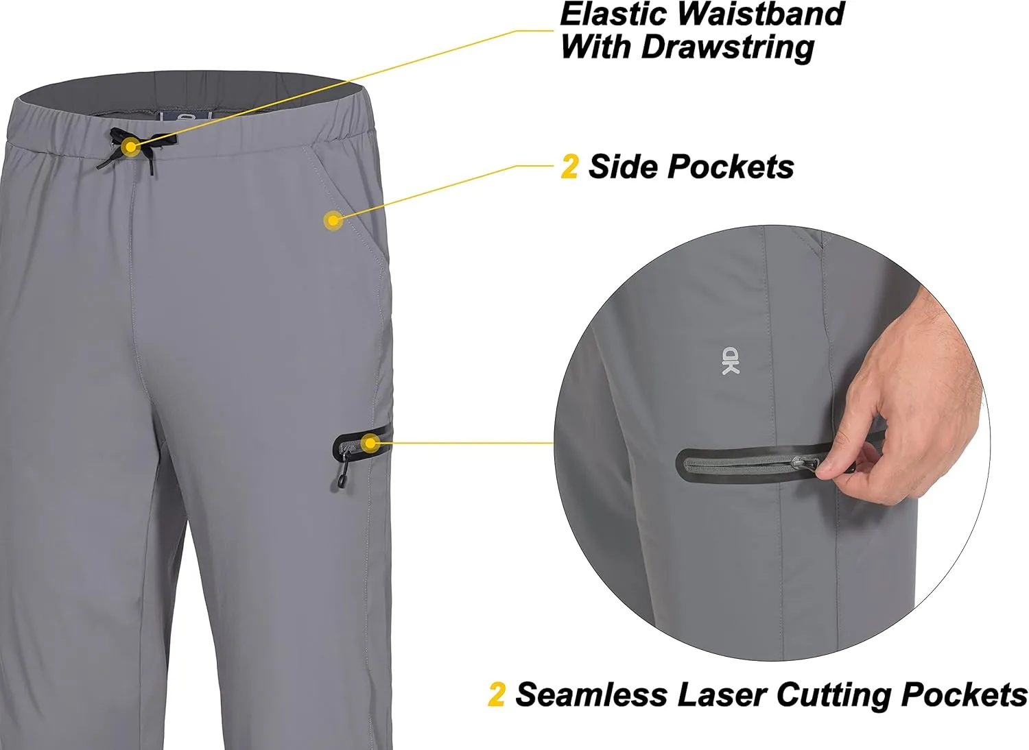 Little Donkey Andy Men's Ultra-Stretch Lightweight Quick Dry Athletic Pants Drawstring Travel Exercise Running Jogging