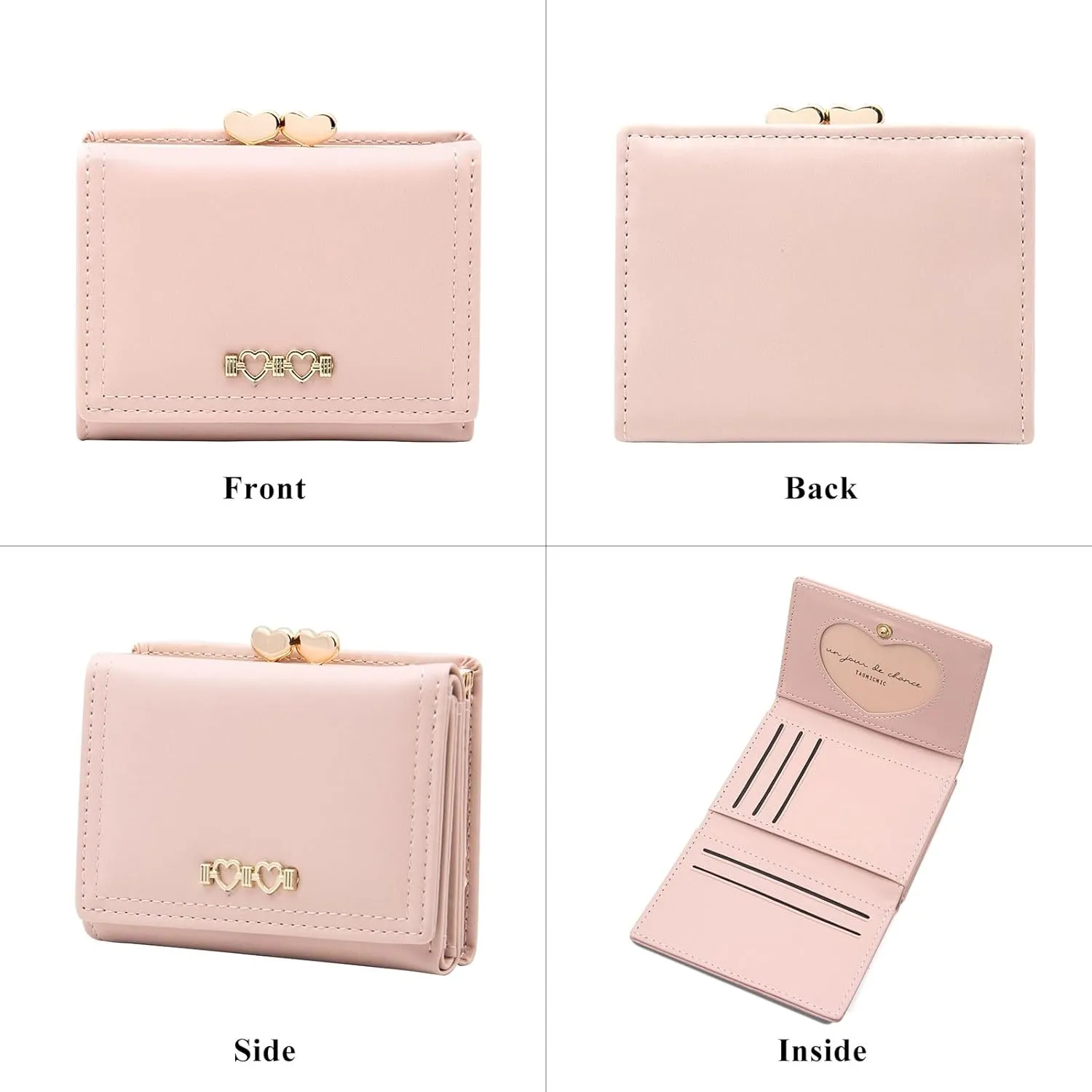LJCZKA Wallet for Women Cute Wallet Card Holder for Girls Small Trifold RFID Blocking Wallet Zipper Leather Short Purse (Pink)