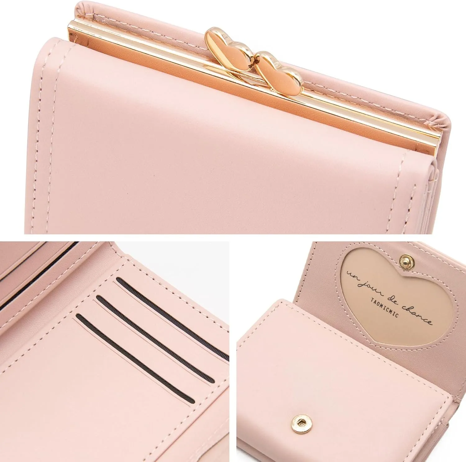 LJCZKA Wallet for Women Cute Wallet Card Holder for Girls Small Trifold RFID Blocking Wallet Zipper Leather Short Purse (Pink)