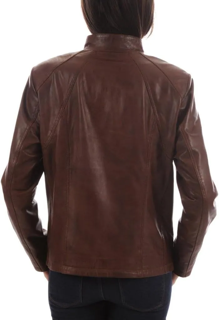 LL LEATHER LOVERS Women's Lambskin Leather Bomber Biker Jacket
