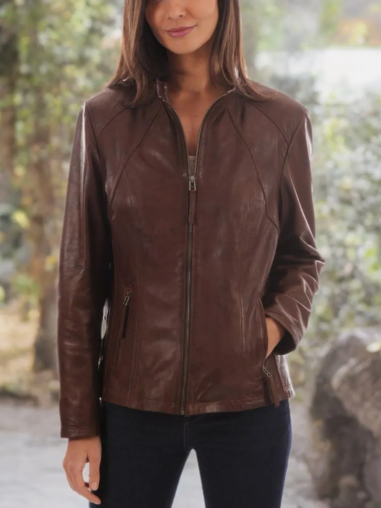 LL LEATHER LOVERS Women's Lambskin Leather Bomber Biker Jacket