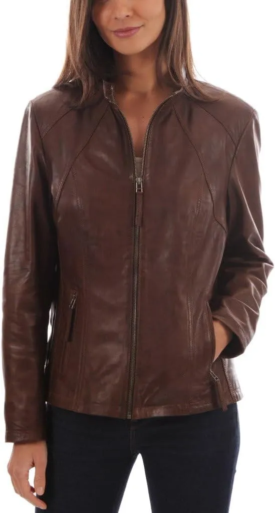 LL LEATHER LOVERS Women's Lambskin Leather Bomber Biker Jacket