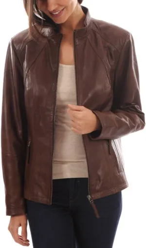 LL LEATHER LOVERS Women's Lambskin Leather Bomber Biker Jacket