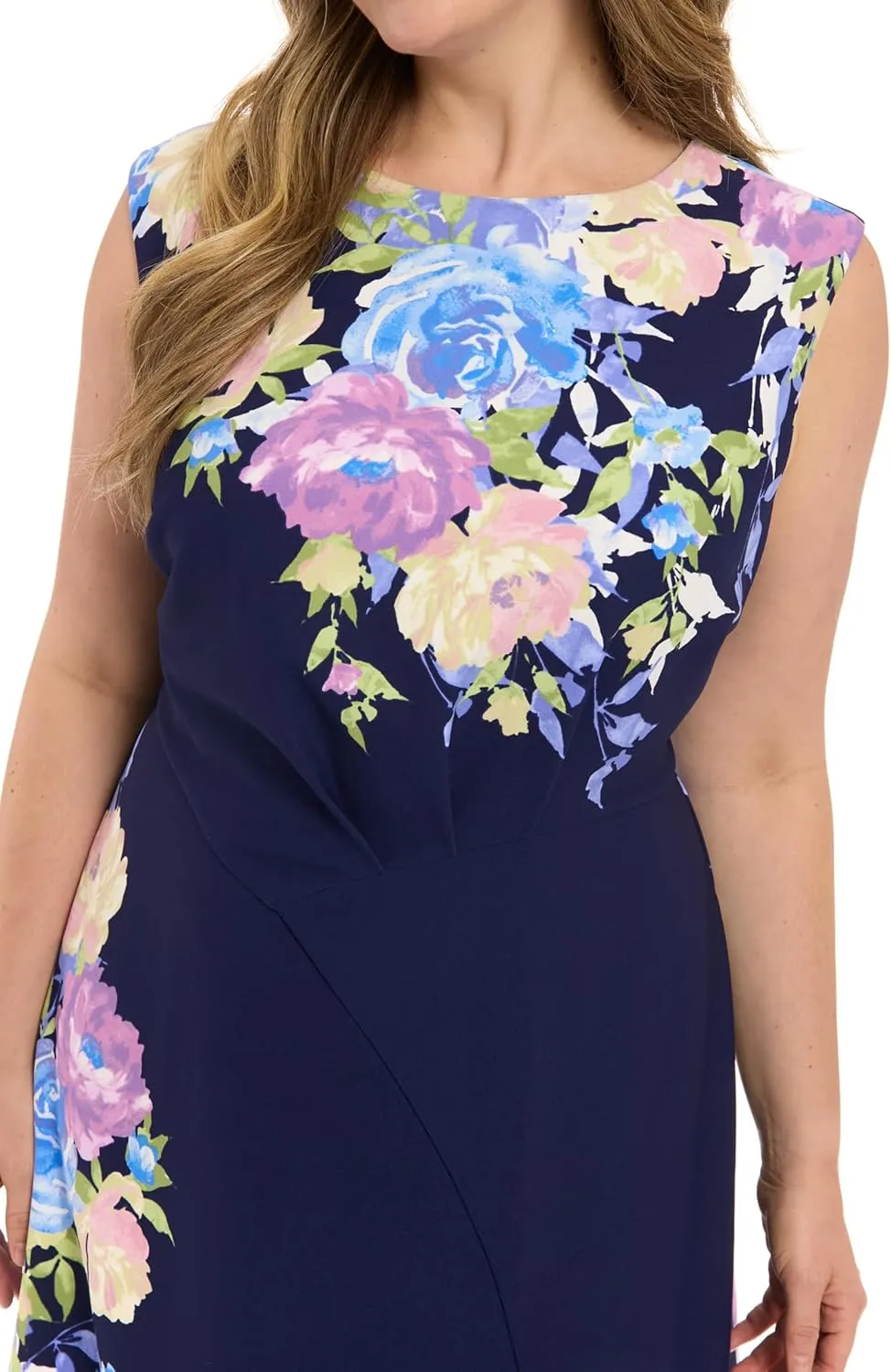 London Times Women's Extended Shoulder Asymm Seamed Flare Dress