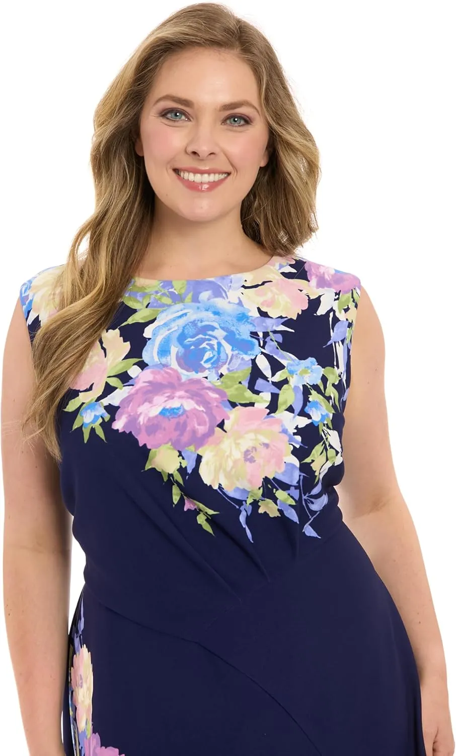 London Times Women's Extended Shoulder Asymm Seamed Flare Dress