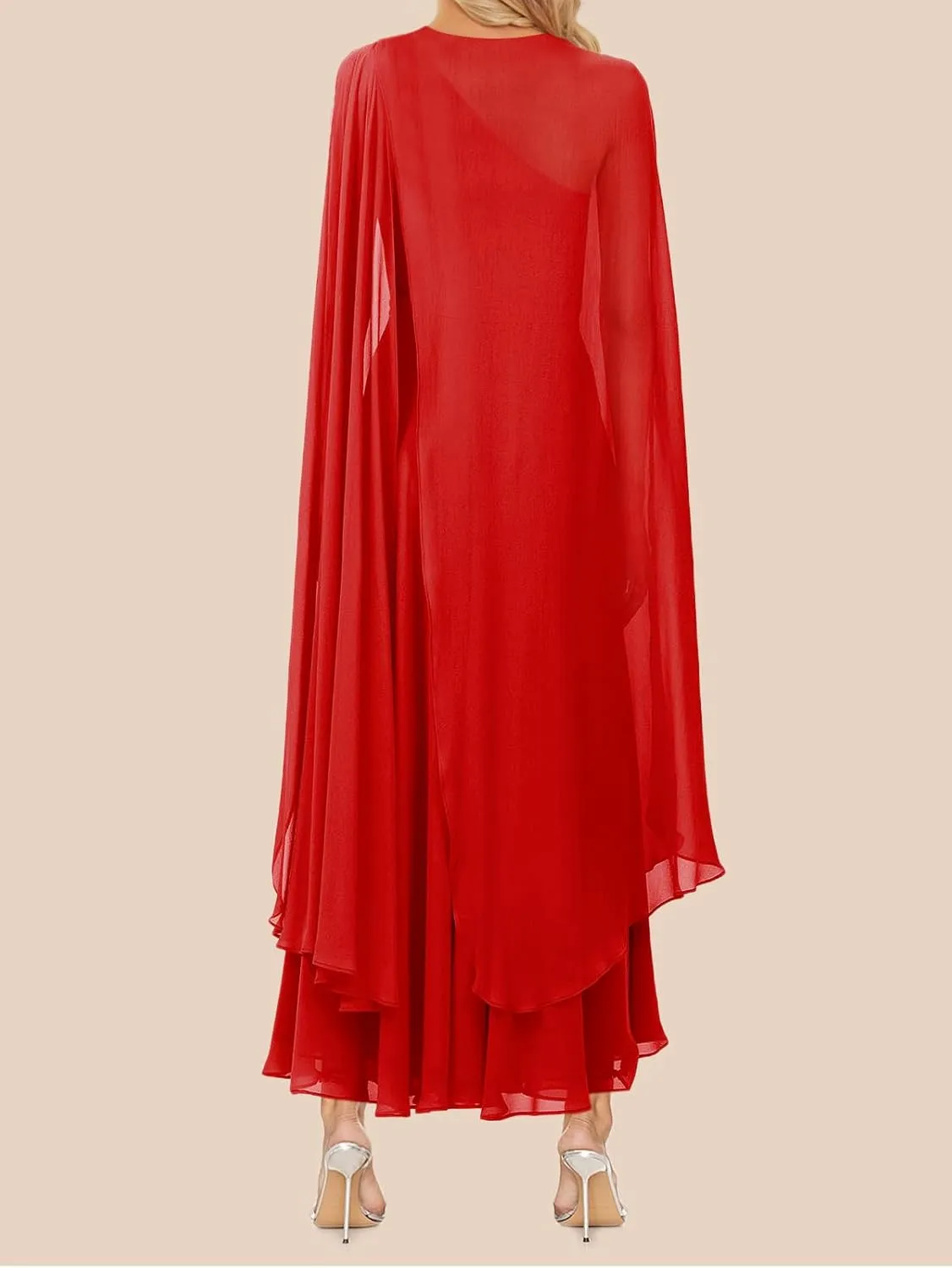 Lrady Women's Elegant Evening Gowns Crewneck One Shoulder Flowy Aline Wedding Guest Party Formal Maxi Dresses with Cape