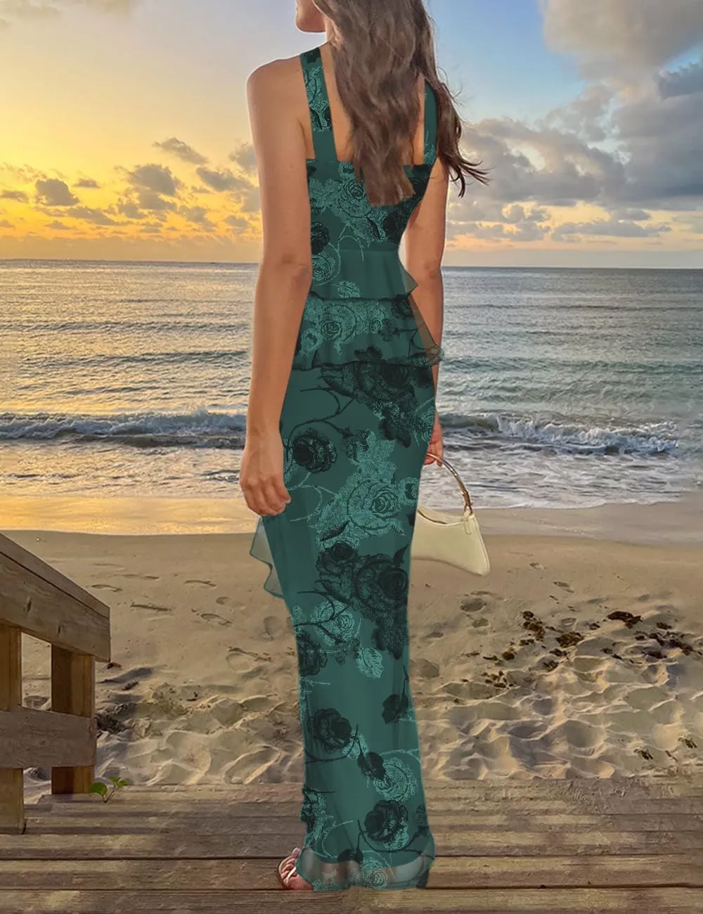 Lrady Women's Two Piece Skirt Sets Beach Formal Wedding Guest Sleeveless Peplum Ruffle Party Maxi Bodycon Dress Outfits